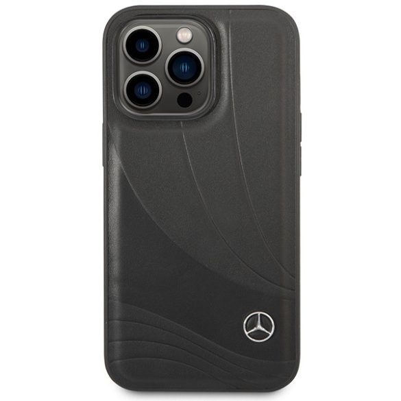 Mercedes MEHCP14L8ROLK iPhone 14 Pro 6,1" fekete bőr tok keménytok Hullámmintás bőr