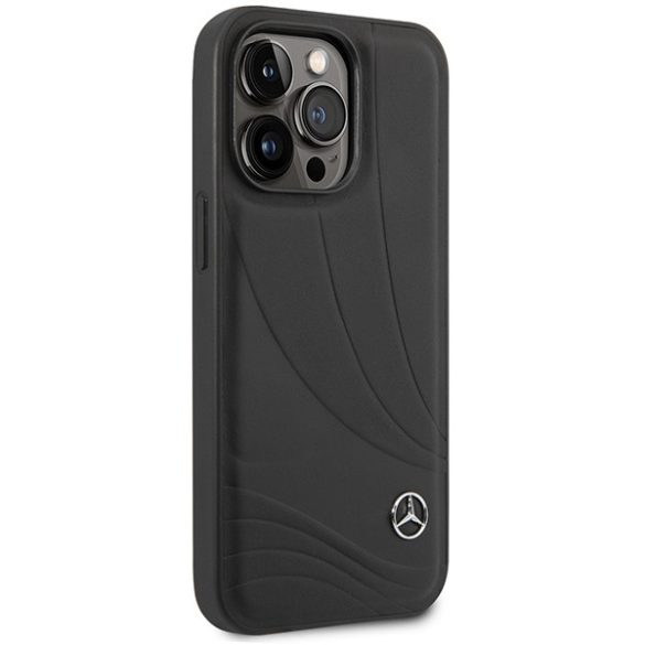 Mercedes MEHCP14L8ROLK iPhone 14 Pro 6,1" fekete bőr tok keménytok Hullámmintás bőr