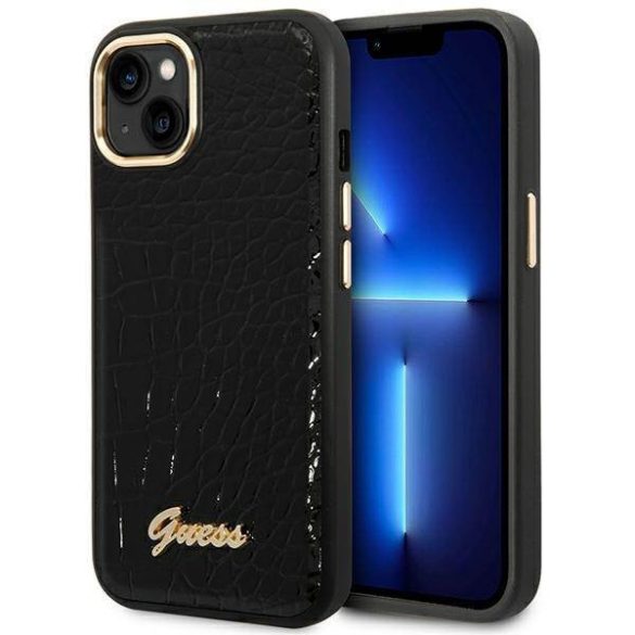 Guess GUHCP14MHGCRHK iPhone 14 Plus / 15 Plus 6.7" fekete keménytok Croco Collection