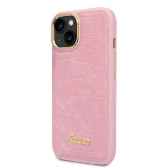 Guess GUHCP14SHGCRHP iPhone 14 / 15 / 13 6.1" rózsaszín keménytok Croco kollekció