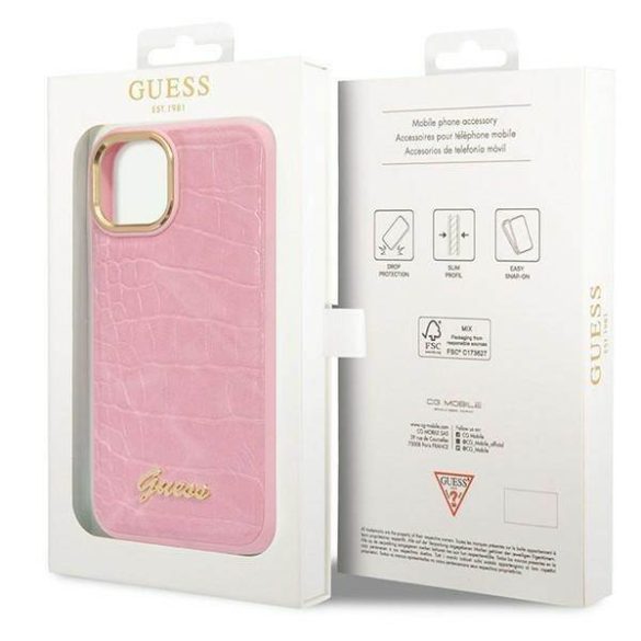 Guess GUHCP14MHGCRHP iPhone 14 Plus / 15 Plus 6.7" rózsaszín keménytok Croco Collection