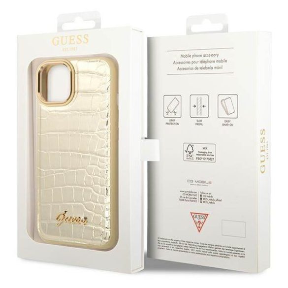 Guess GUHCP14SHGCRHD iPhone 14 6.1" arany keménytok Croco Collection