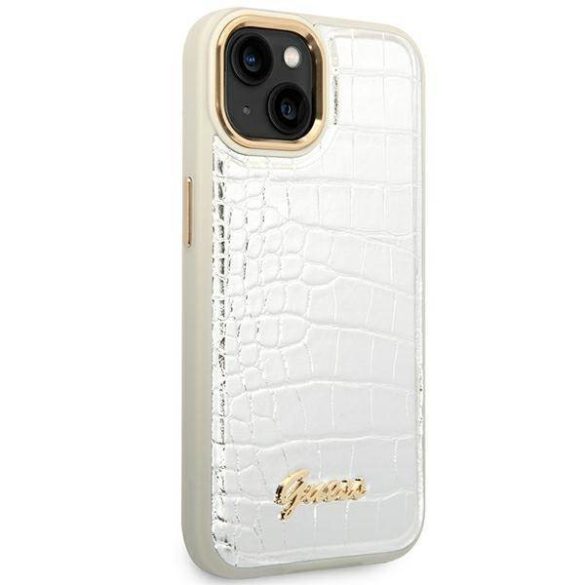 Guess GUHCP14SHGCRHS iPhone 14 / 15 / 13 6.1" ezüst keménytok Croco kollekció