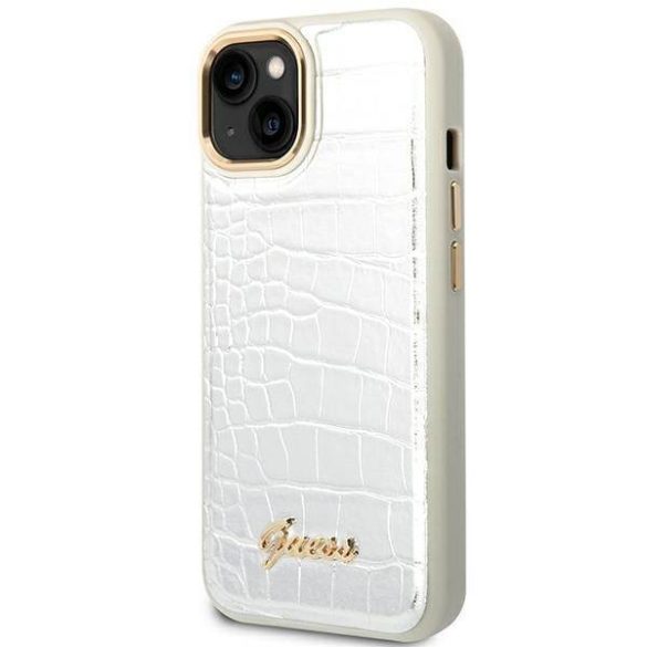 Guess GUHCP14MHGCRHS iPhone 14 Plus / 15 Plus 6.7" ezüst keménytok Croco kollekció