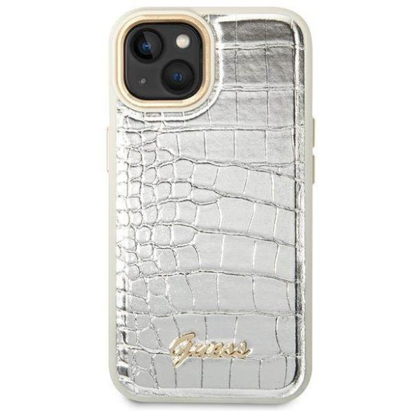 Guess GUHCP14MHGCRHS iPhone 14 Plus / 15 Plus 6.7" ezüst keménytok Croco kollekció