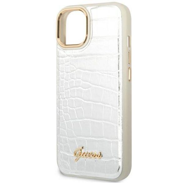 Guess GUHCP14MHGCRHS iPhone 14 Plus / 15 Plus 6.7" ezüst keménytok Croco kollekció