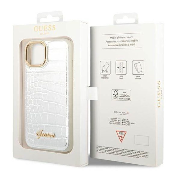 Guess GUHCP14MHGCRHS iPhone 14 Plus / 15 Plus 6.7" ezüst keménytok Croco kollekció