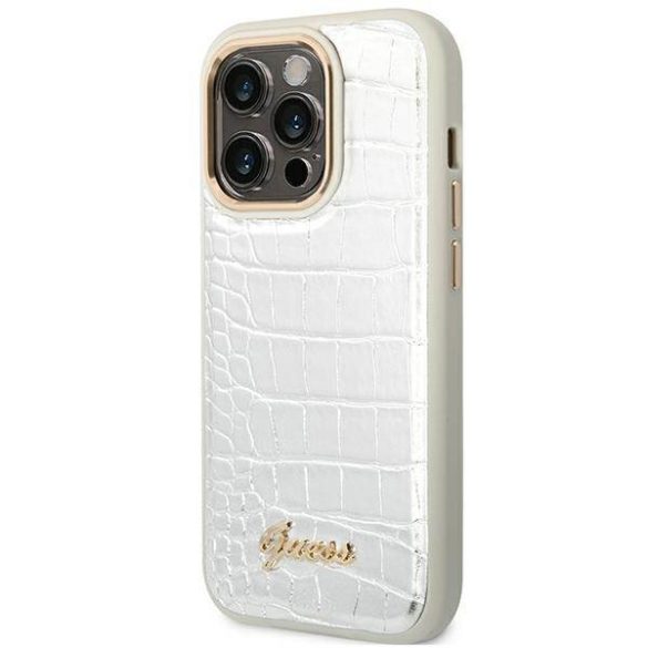 Guess GUHCP14LHGCRHS iPhone 14 Pro 6,1" ezüst Croco Collection keménytok