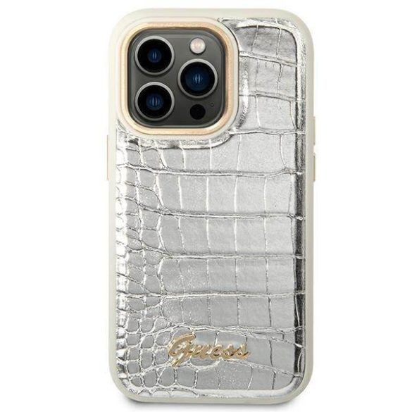 Guess GUHCP14LHGCRHS iPhone 14 Pro 6,1" ezüst Croco Collection keménytok