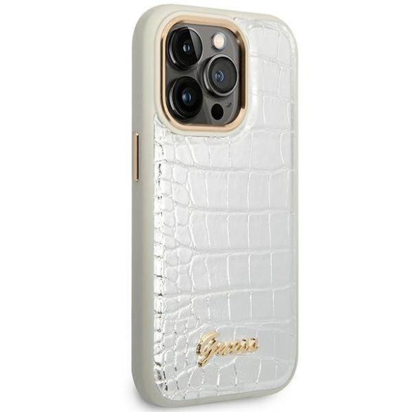 Guess GUHCP14LHGCRHS iPhone 14 Pro 6,1" ezüst Croco Collection keménytok