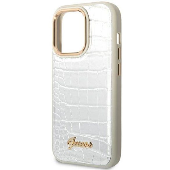 Guess GUHCP14LHGCRHS iPhone 14 Pro 6,1" ezüst Croco Collection keménytok