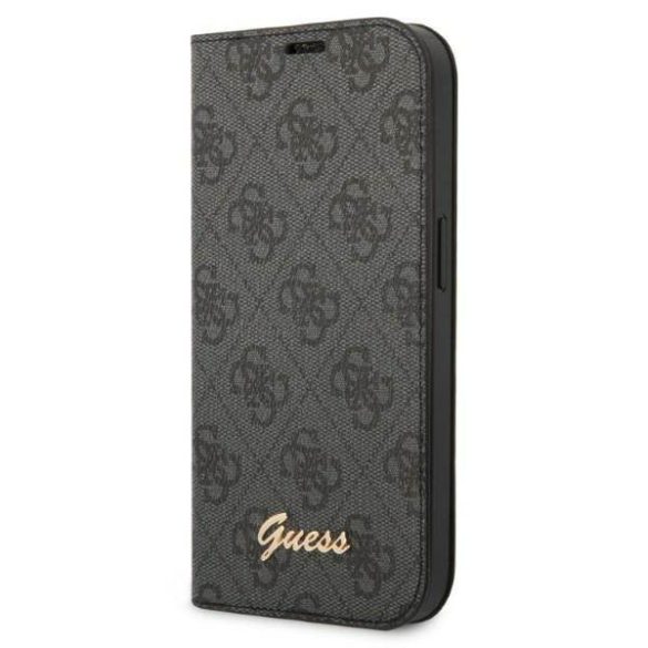 Guess GUBKP14SHG4SHK iPhone 14 / 15 / 13 6.1" fekete könyvtok 4G szüreti arany logóval