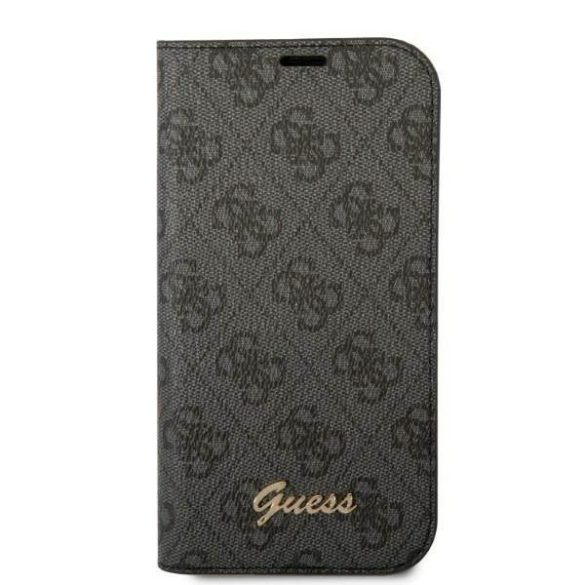 Guess GUBKP14SHG4SHK iPhone 14 / 15 / 13 6.1" fekete könyvtok 4G szüreti arany logóval