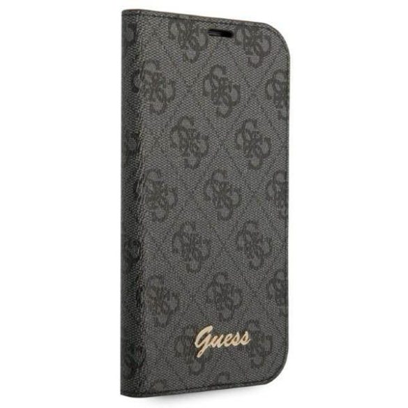 Guess GUBKP14SHG4SHK iPhone 14 / 15 / 13 6.1" fekete könyvtok 4G szüreti arany logóval