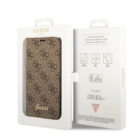 Guess GUBKP14MHG4SHW iPhone 14 Plus / 15 Plus 6.7" barna könyvtok 4G szüreti arany logóval