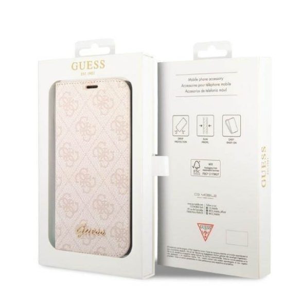 Guess GUBKP14SHG4SHP iPhone 14 / 15 / 13 6.1" rózsaszín könyvtok 4G szüreti arany logóval