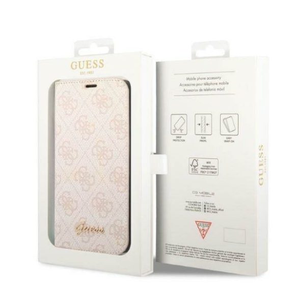 Guess GUBKP14LHG4SHP iPhone 14 Pro 6,1" rózsaszín 4G vintage arany logós könyvtok