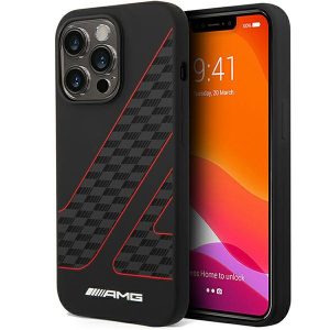 AMG AMHMP14X2SCFR iPhone 14 Pro Max 6,7" fekete keménytok kockás zászló mintás  MagSafe tok