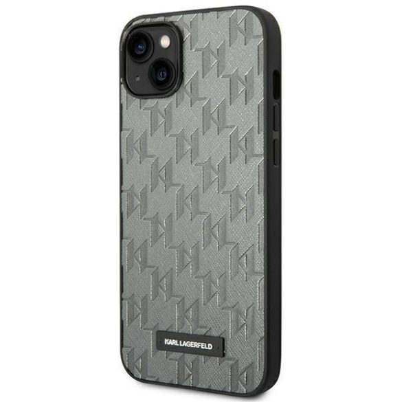 Karl Lagerfeld KLHCP14SSAKLHPG iPhone 14 / 15 / 13 6,1" keménytok szürke szafiano mono fém logóval