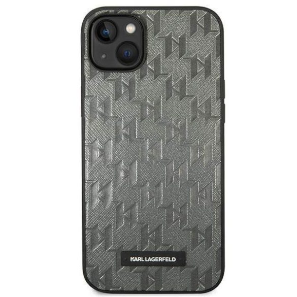 Karl Lagerfeld KLHCP14SSAKLHPG iPhone 14 / 15 / 13 6,1" keménytok szürke szafiano mono fém logóval