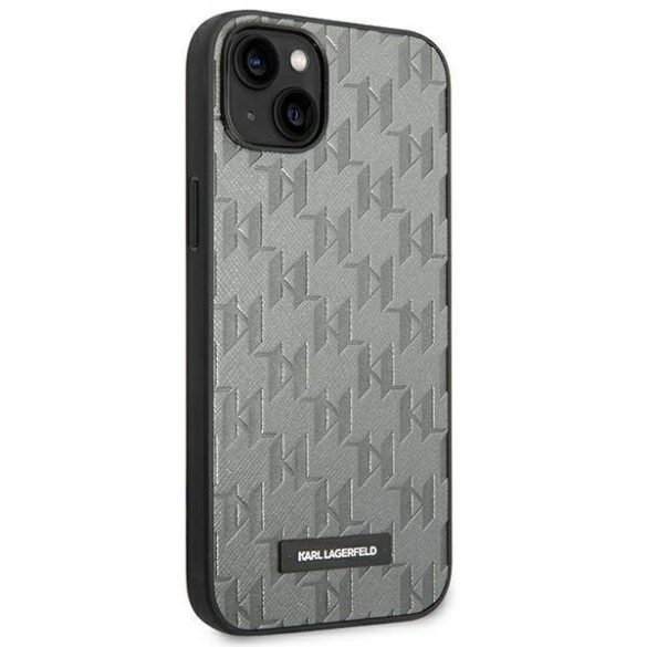 Karl Lagerfeld KLHCP14SSAKLHPG iPhone 14 / 15 / 13 6,1" keménytok szürke szafiano mono fém logóval