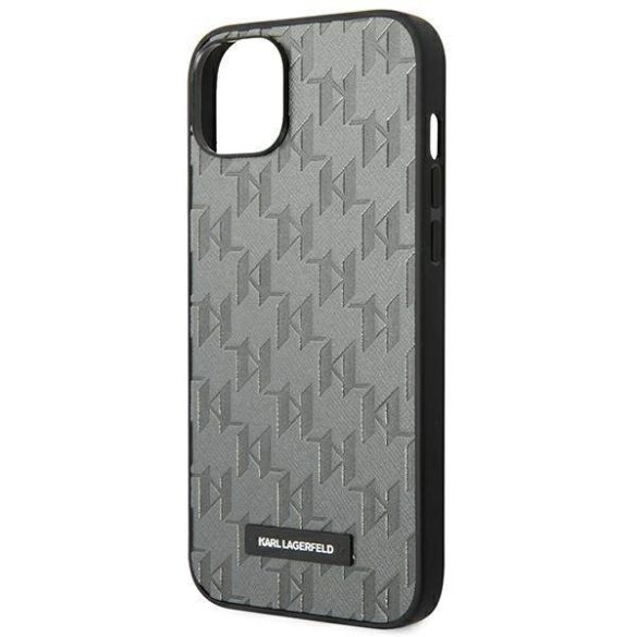 Karl Lagerfeld KLHCP14SSAKLHPG iPhone 14 / 15 / 13 6,1" keménytok szürke szafiano mono fém logóval