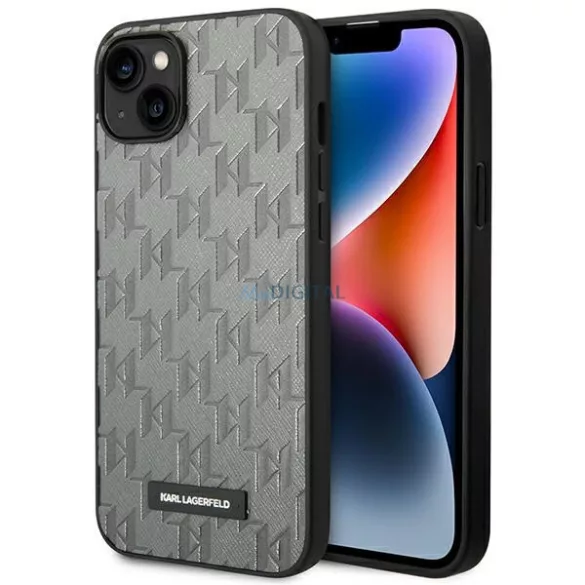 Karl Lagerfeld KLHCP14MSAKLHPG iPhone 14 Plus 6,7" keménytok szürke Saffiano Mono fém logó
