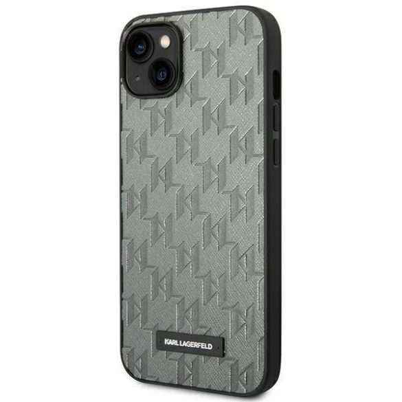 Karl Lagerfeld KLHCP14MSAKLHPG iPhone 14 Plus / 15 Plus 6,7" keménytok szürke Saffiano Mono fém logó