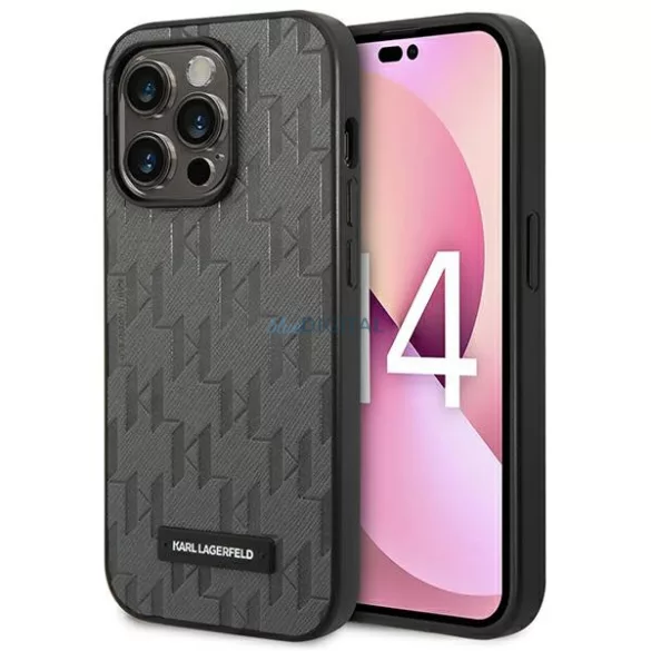 Karl Lagerfeld KLHCP14XSAKLHPG iPhone 14 Pro Max 6,7" keménytok szürke Saffiano mono fém logós