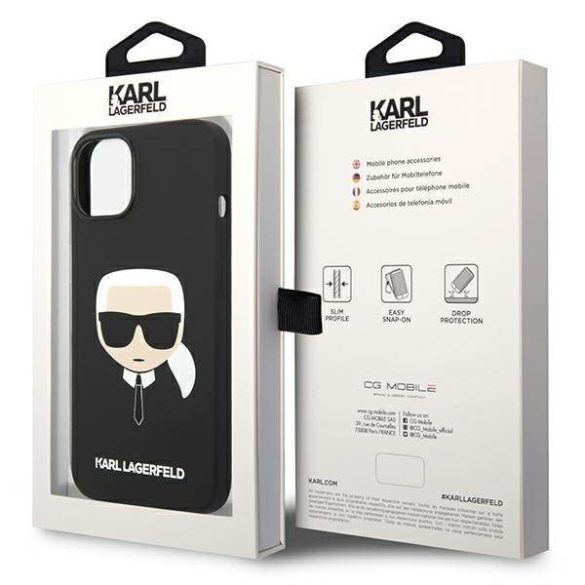 Karl Lagerfeld KLHCP14SSLKHHBK iPhone 14 / 15 / 13 6,1" keménytok fekete szilikon Karl's Head