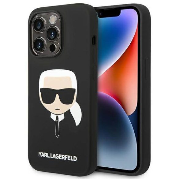 Karl Lagerfeld KLHCP14XSLKHBK iPhone 14 Pro Max 6,7" keménytok fekete szilikon Karl Lagerfeld fej tok