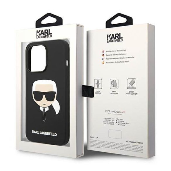 Karl Lagerfeld KLHCP14XSLKHBK iPhone 14 Pro Max 6,7" keménytok fekete szilikon Karl Lagerfeld fej tok