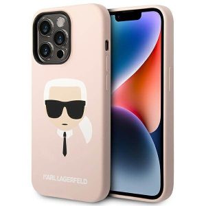 Karl Lagerfeld KLHCP14LSLKHLP iPhone 14 Pro 6,1" keménytok rózsaszín szilikon Karl Lagerfeld fej tok