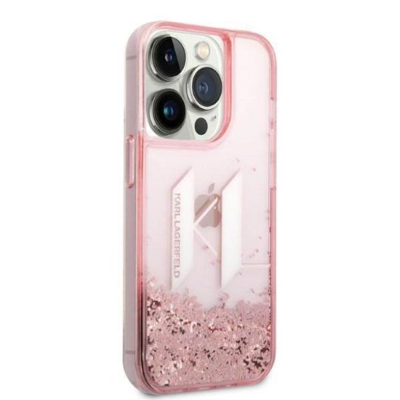 Karl Lagerfeld KLHCP14LLBKLCP iPhone 14 Pro 6,1" rózsaszín folyékony csillogó kristályos keménytok nagy KL logó