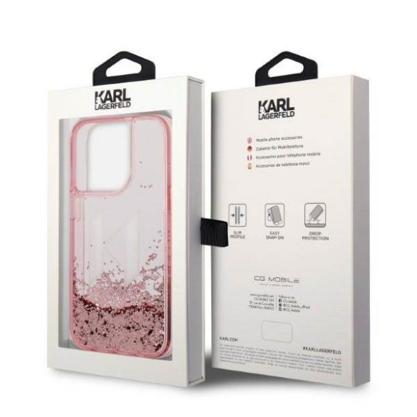Karl Lagerfeld KLHCP14LLBKLCP iPhone 14 Pro 6,1" rózsaszín folyékony csillogó kristályos keménytok nagy KL logó