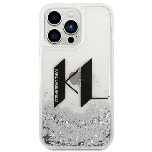 Karl Lagerfeld KLHCP14LLBKLCS iPhone 14 Pro 6,1" ezüst folyékony csillogó kristályos keménytok nagy KL logó