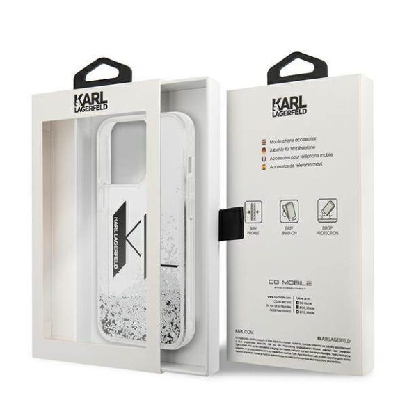 Karl Lagerfeld KLHCP14LLBKLCS iPhone 14 Pro 6,1" ezüst folyékony csillogó kristályos keménytok nagy KL logó