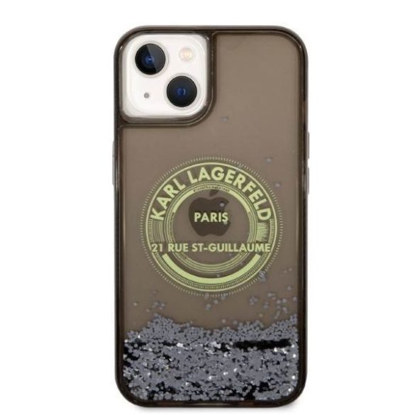 Karl Lagerfeld KLHCP14SLCRSGRK iPhone 14 / 15 / 13 6,1" fekete keménytok folyékony csillogó RSG