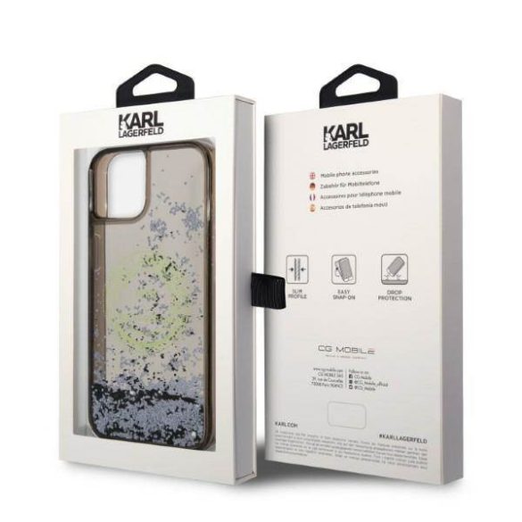 Karl Lagerfeld KLHCP14SLCRSGRK iPhone 14 / 15 / 13 6,1" fekete keménytok folyékony csillogó RSG