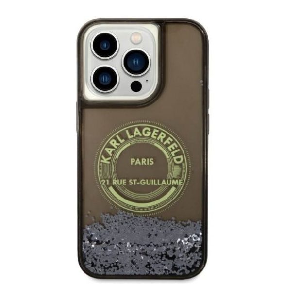 Karl Lagerfeld KLHCP14LLCRSGRK iPhone 14 Pro 6,1" fekete folyékony csillogó kristályos RSG keménytok