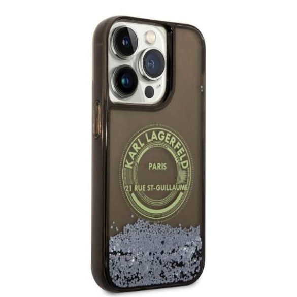 Karl Lagerfeld KLHCP14LLCRSGRK iPhone 14 Pro 6,1" fekete folyékony csillogó kristályos RSG keménytok