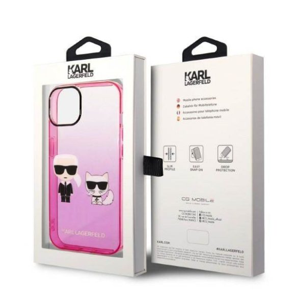 Karl Lagerfeld KLHCP14MTGKCP iPhone 14 Plus / 15 Plus 6,7" keménytok rózsaszín Gradient ikonikus Karl & Choupette