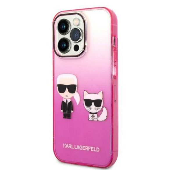 Karl Lagerfeld KLHCP14LTGKCP iPhone 14 Pro 6,1" keménytok rózsaszín színátmenetes ikonikus Karl & Choupette tok