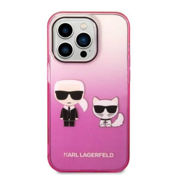 Karl Lagerfeld KLHCP14LTGKCP iPhone 14 Pro 6,1" keménytok rózsaszín színátmenetes ikonikus Karl & Choupette tok