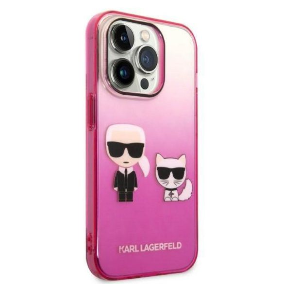 Karl Lagerfeld KLHCP14LTGKCP iPhone 14 Pro 6,1" keménytok rózsaszín színátmenetes ikonikus Karl & Choupette tok