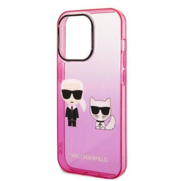 Karl Lagerfeld KLHCP14LTGKCP iPhone 14 Pro 6,1" keménytok rózsaszín színátmenetes ikonikus Karl & Choupette tok