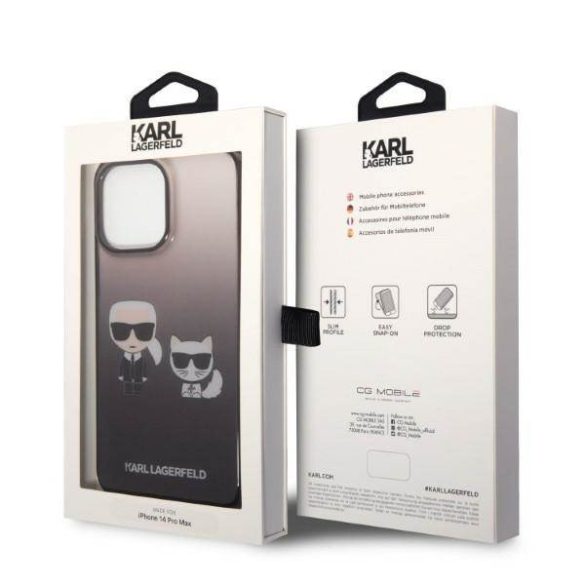 Karl Lagerfeld KLHCP14LTGKCK iPhone 14 Pro 6,1" keménytok fekete színátmenetes ikonikus Karl & Choupette tok