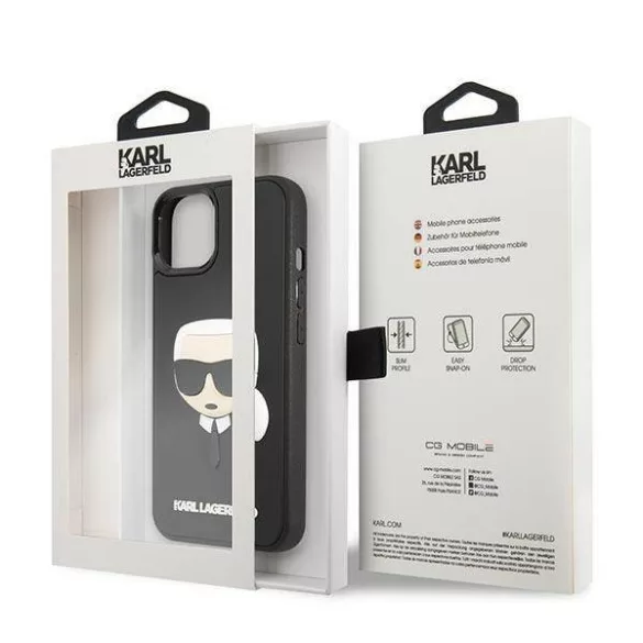 Karl Lagerfeld KLHCP14SKH3DBK iPhone 14 6,1" fekete keménytok 3D gumiból Karl's Head