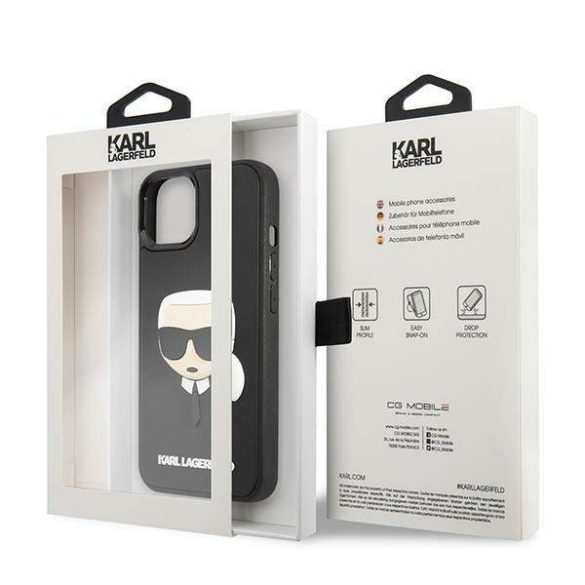 Karl Lagerfeld KLHCP14MKH3DBK iPhone 14 Plus / 15 Plus 6,7" fekete keménytok 3D gumiból készült Karl's Head keménytok