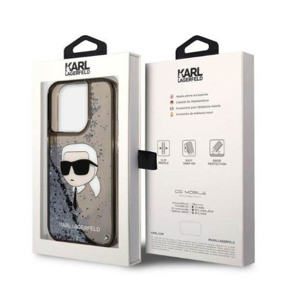 Karl Lagerfeld KLHCP14XLNKHCK iPhone 14 Pro Max 6,7" fekete csillogó keménytok Glitter Karl fej